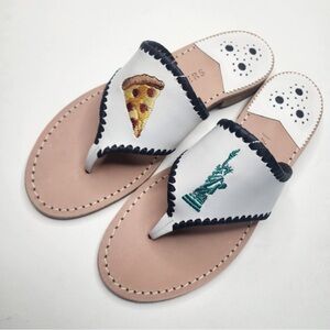 Jack Rogers Flat sandals embroidered New York-themed Statue of Liberty & pizza